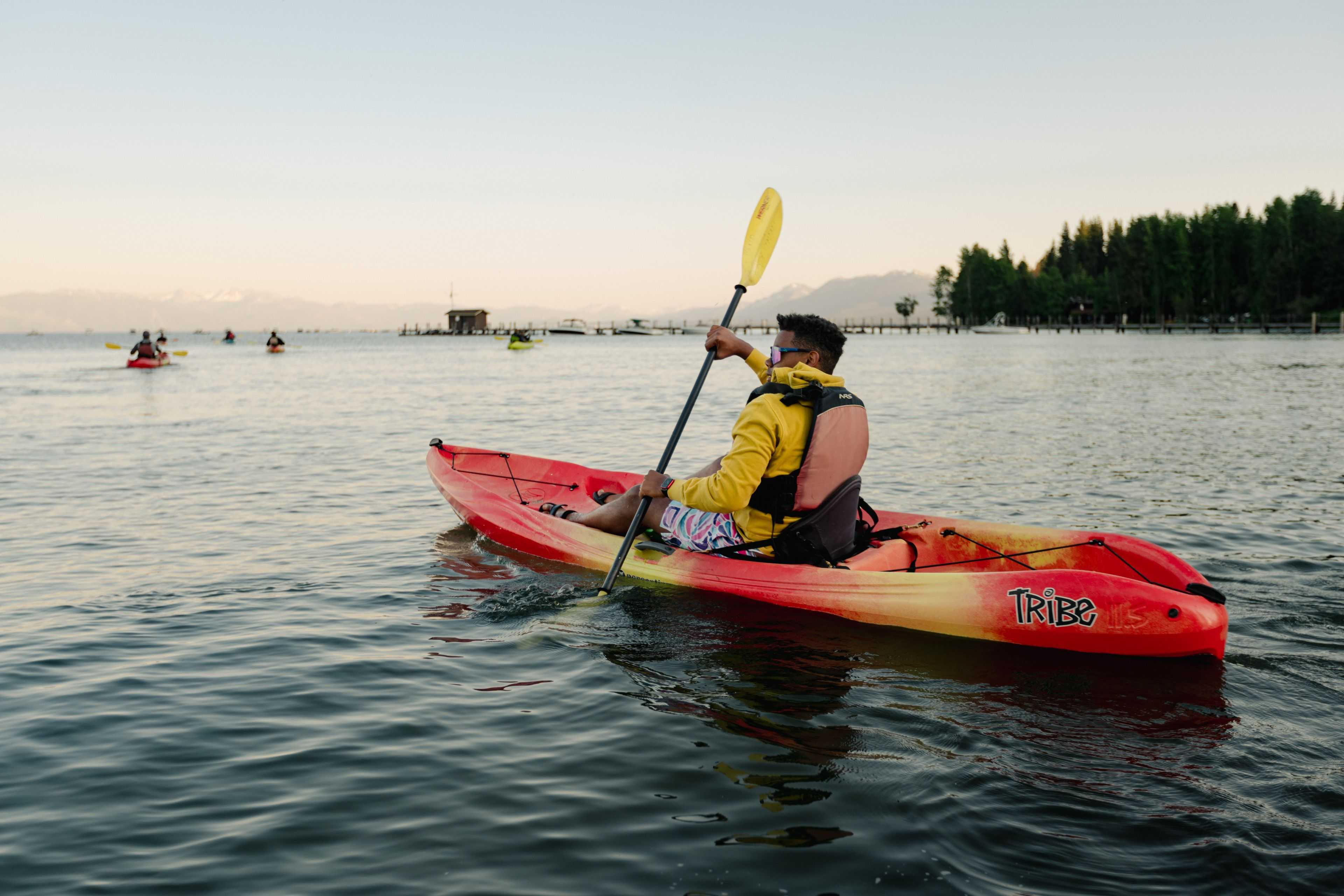 kayaker paddling on Lake Tahoe