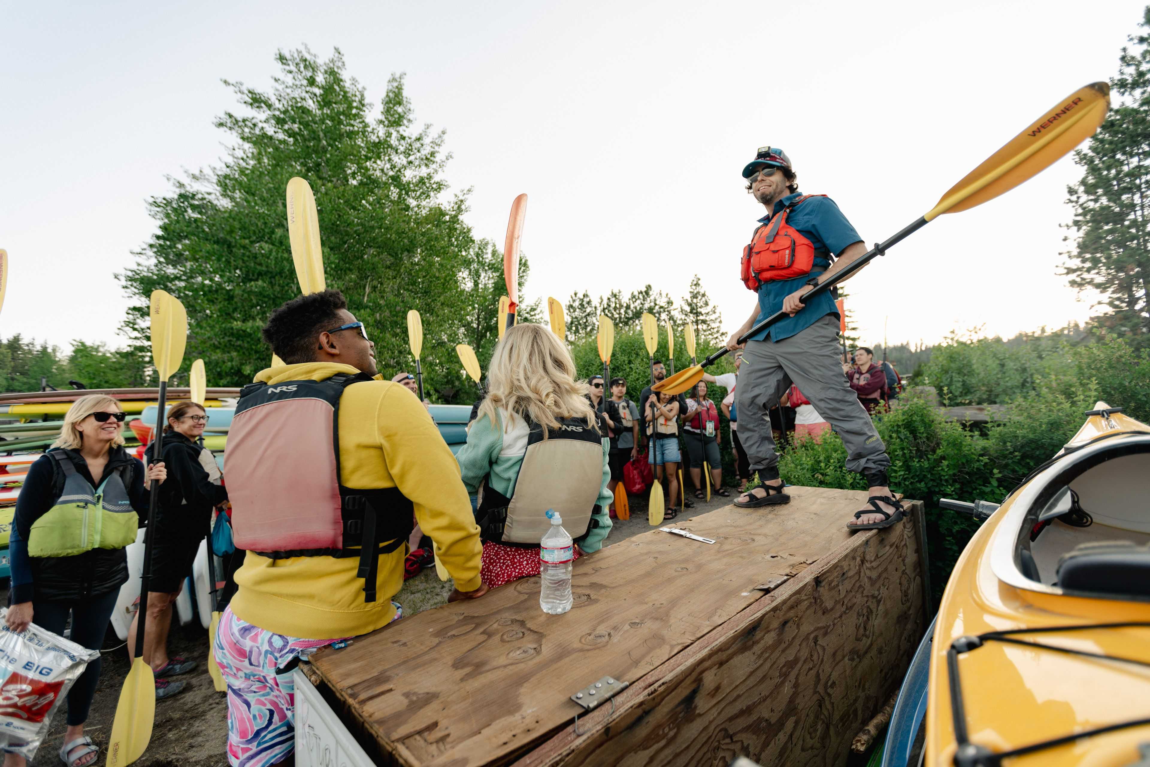 Tahoe City kayak guide preparing paddlers for a tour