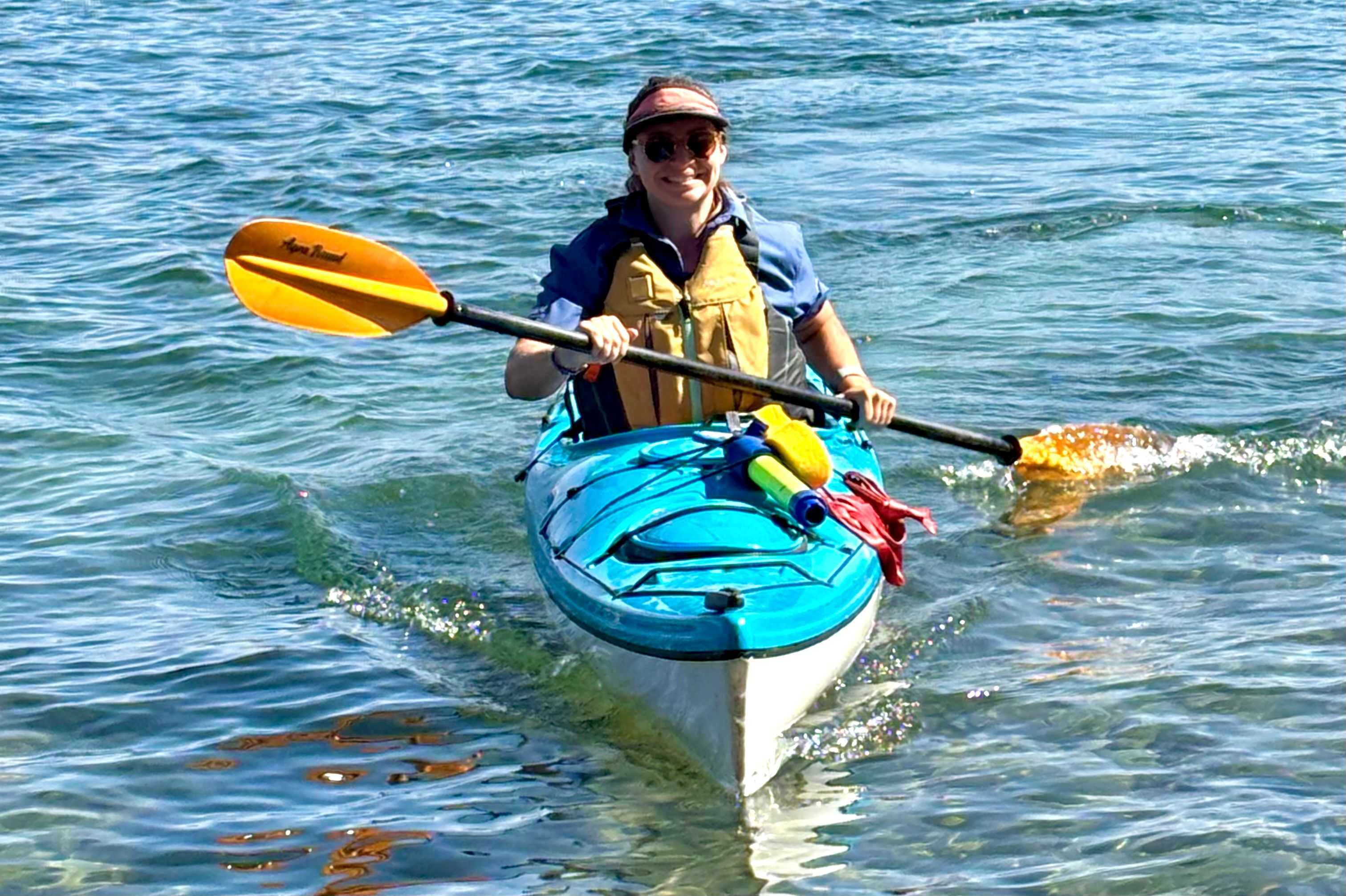 Megan T kayak guide paddling on Lake Tahoe